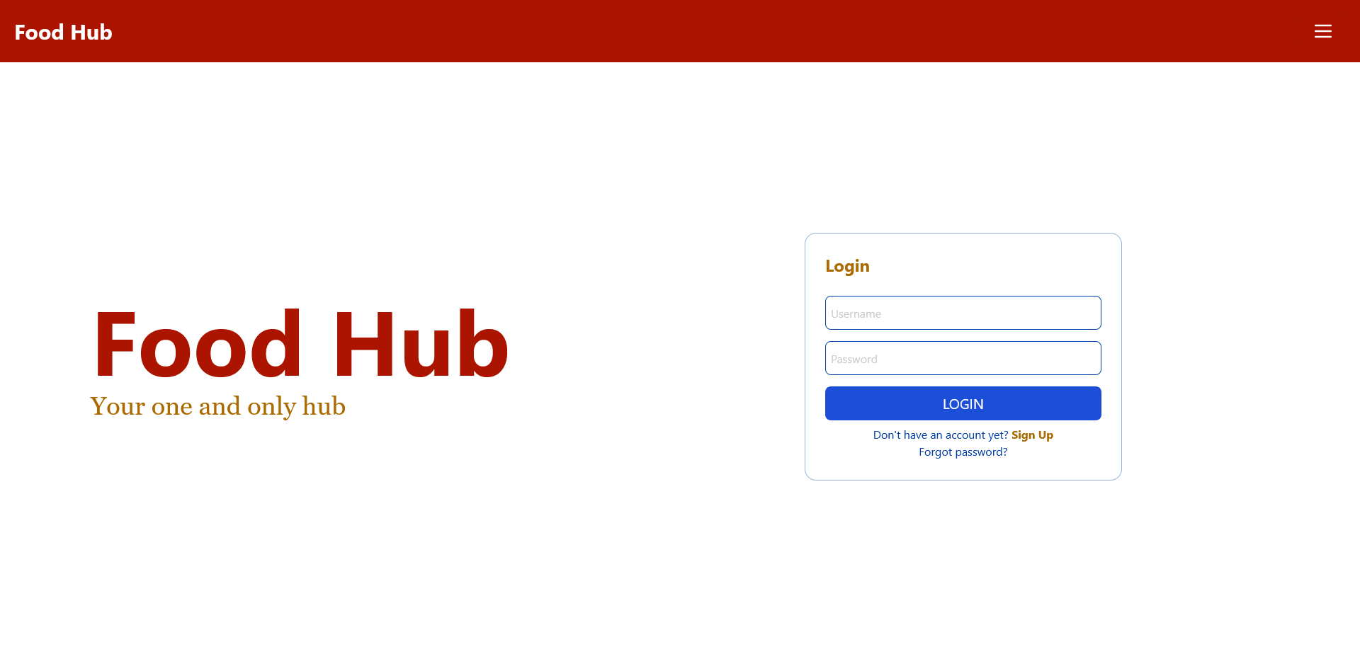 Food Hub Ordering System sample user interface